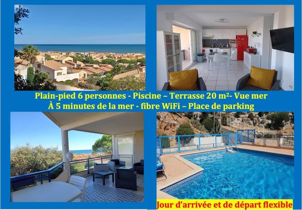 Plain-Pied, Terrasse, Piscine, Pleine Vue Mer, Plage A 6' A Pied, Parking, Wifi Fleury  Extérieur photo