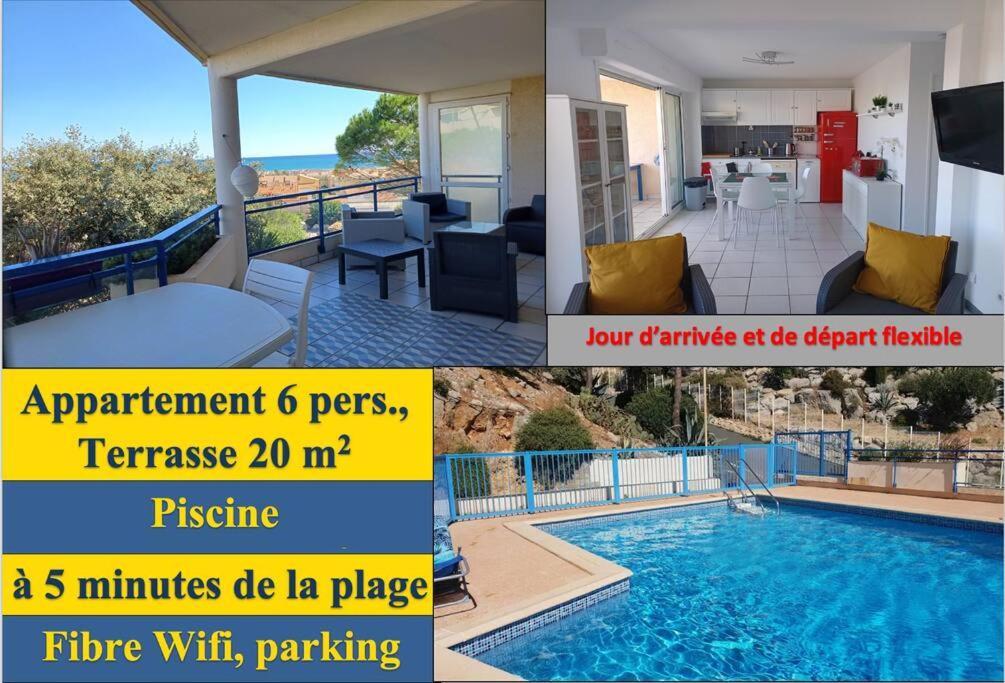 Plain-Pied, Terrasse, Piscine, Pleine Vue Mer, Plage A 6' A Pied, Parking, Wifi Fleury  Extérieur photo